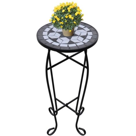 vidaXL Tavolino per Piante con Mosaico Nero e Bianco