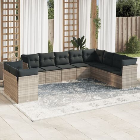 vidaXL Set Divano Giardino 10 pz con Cuscini Grigio Chiaro Polyrattan (1/3)