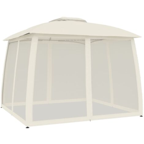 vidaXL Gazebo con Tetto Doppio e Pareti Rete Crema 2,93x2,93 m Acciaio