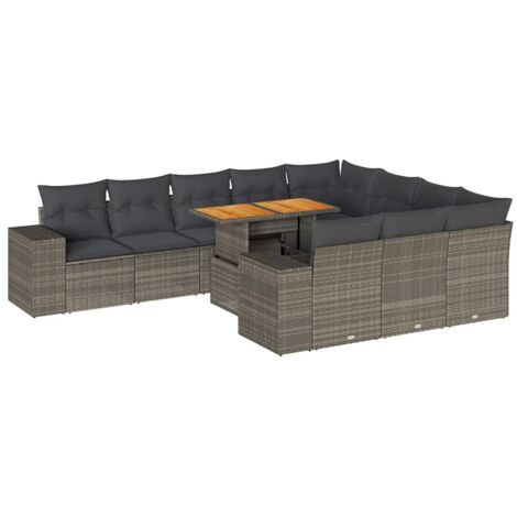 vidaXL Divano Giardino 10 pz con Cuscini Grigio in Polyrattan Acacia (1/5)
