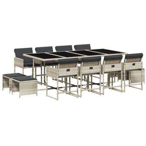 vidaXL Set da Pranzo da Giardino 13pz con Cuscini Grigio in Polyrattan
