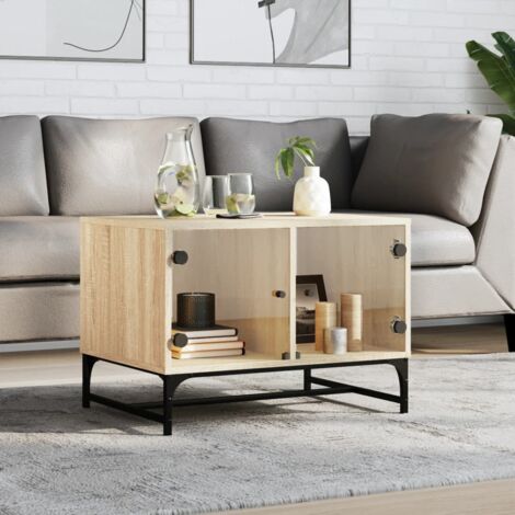vidaXL Tavolino Salotto con Ante in Vetro Rovere Sonoma 68,5x50x50 cm (1/5)