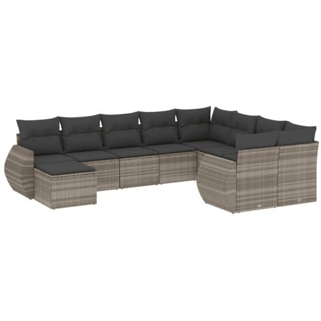 vidaXL Set Divano Giardino 10 pz con Cuscini Grigio Chiaro Polyrattan (1/5)