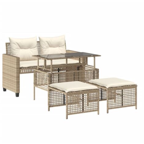 vidaXL Set Divano da Giardino 4 pz con Cuscini Beige Polyrattan Vetro (1/5)