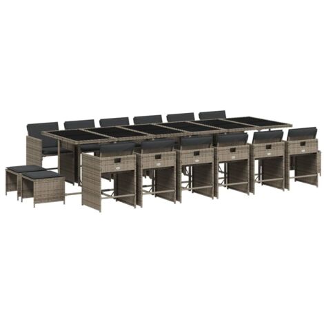 vidaXL Set da Pranzo da Giardino 17pz con Cuscini Grigio in Polyrattan