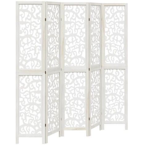 vidaXL Divisorio Ambienti 5Pannelli Bianco Legno Massello di Paulownia