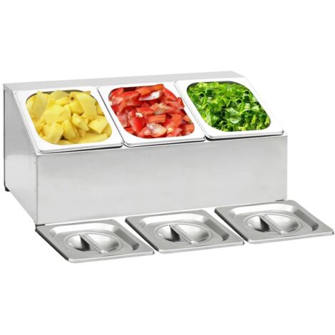 vidaXL Supporto Gastronorm con 3 Contenitori GN 1/6 in Acciaio Inox