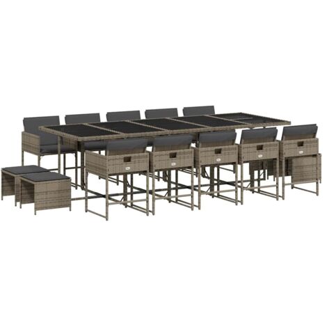 vidaXL Set da Pranzo da Giardino 15 pz con Cuscini Grigio Polyrattan (1/5)
