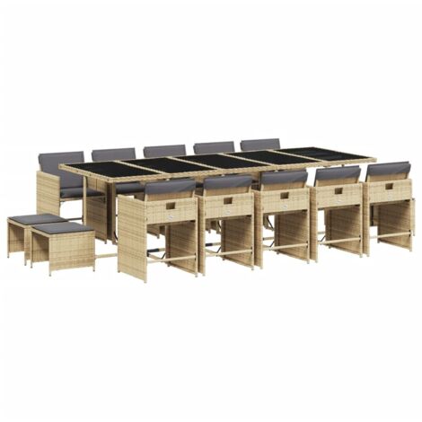 vidaXL Set Pranzo da Giardino 15 pz con Cuscini Beige Misto Polyrattan