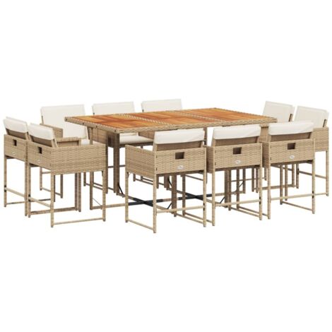 vidaXL Set da Pranzo da Giardino 11 pz con Cuscini Beige in Polyrattan