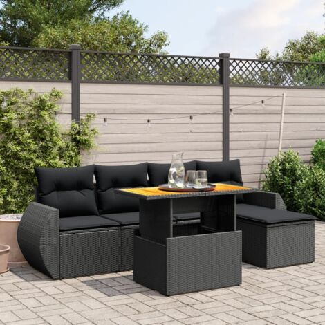 vidaXL Set Divano da Giardino 6 pz con Cuscini Nero in Polyrattan (1/3)