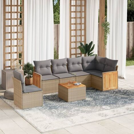 vidaXL Set Divani da Giardino 7 pz con Cuscini Beige in Polyrattan (1/5)