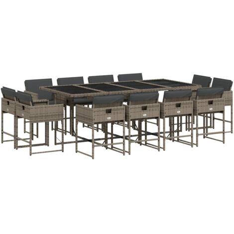vidaXL Set da Pranzo da Giardino 13pz con Cuscini Grigio in Polyrattan