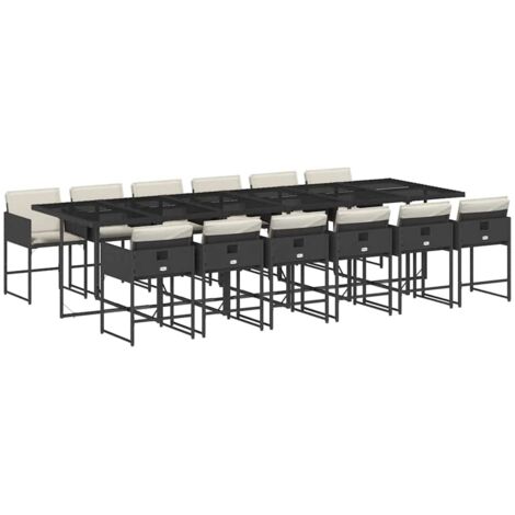 vidaXL Set da Pranzo da Giardino 13pz con Cuscini Nero in Polyrattan