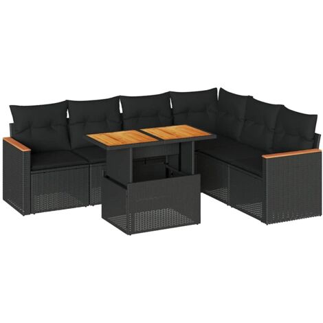 vidaXL Set Divani da Giardino con Cuscini 7pz Nero Polyrattan Acacia (1/5)