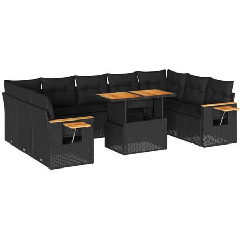 vidaXL Set Divani Giardino 10pz con Cuscini Nero in Polyrattan Acacia (1/5)
