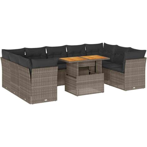 vidaXL Set Divano da Giardino 10 pz con Cuscini Grigio in Polyrattan (1/5)