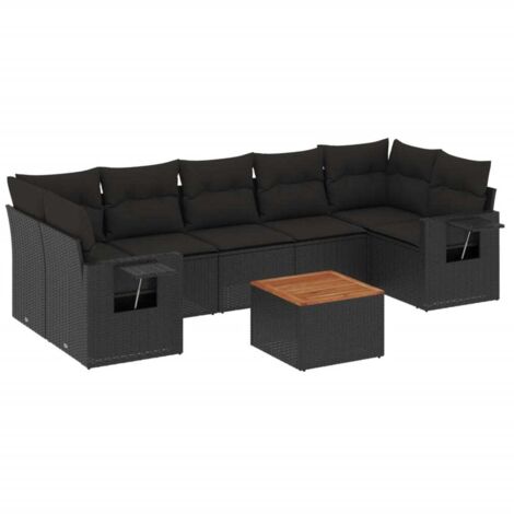 vidaXL Set Divani da Giardino con Cuscini 8 pz Nero in Polyrattan (1/5)