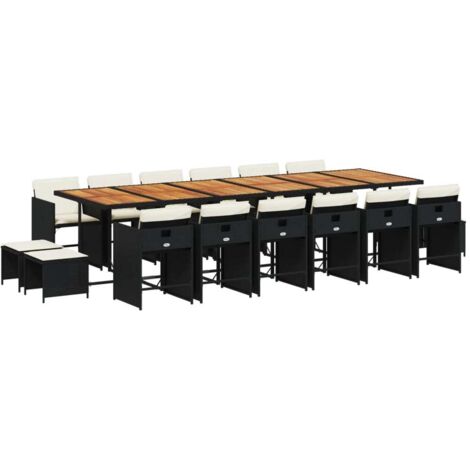 vidaXL Set da Pranzo da Giardino 17 pz con Cuscini Nero in Polyrattan