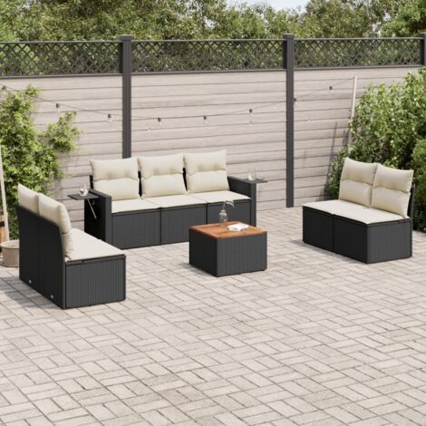 vidaXL Set Divani da Giardino con Cuscini 8 pz Nero in Polyrattan (1/5)