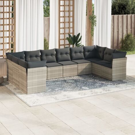 vidaXL Set Divano Giardino 10 pz con Cuscini Grigio Chiaro Polyrattan (1/3)