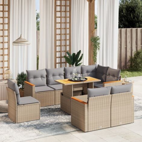 vidaXL Set Divano da Giardino 9 pz con Cuscini Beige in Polyrattan (1/3)