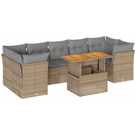 vidaXL Set Divano da Giardino 8 pz con Cuscini Beige in Polyrattan (1/5)