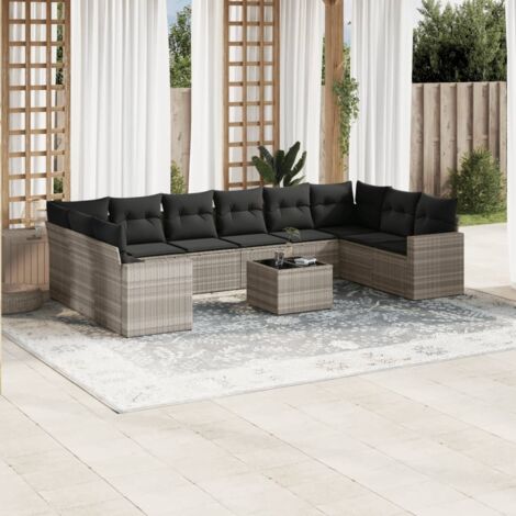 vidaXL Set Divani da Giardino 11 pz con Cuscini in Polyrattan Grigio (1/3)