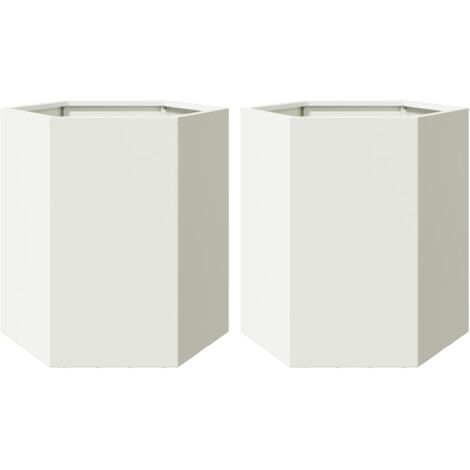vidaXL Fioriere da Giardino 2 pz Esagono Bianco 46x40x45 cm Acciaio