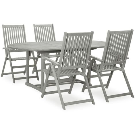 vidaXL Set da pranzo da giardino 5 pz (150-200)x100 cm in legno massello di acacia grigio (1/5)