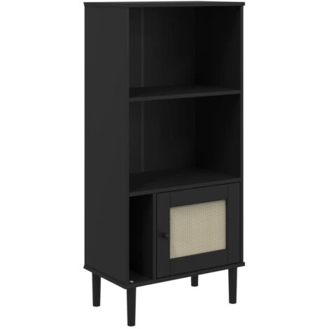 vidaXL Credenza SENJA Aspetto Rattan Nera 60x35x130 cm Legno Pino (1/5)