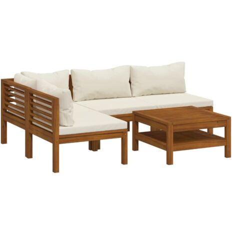 vidaXL Set Divani da Giardino 5 pz con Cuscini Crema in Legno Acacia
