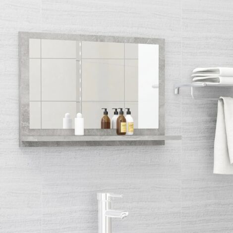 vidaXL Specchio da Bagno Grigio Cemento 60x10,5x37cm Legno Multistrato
