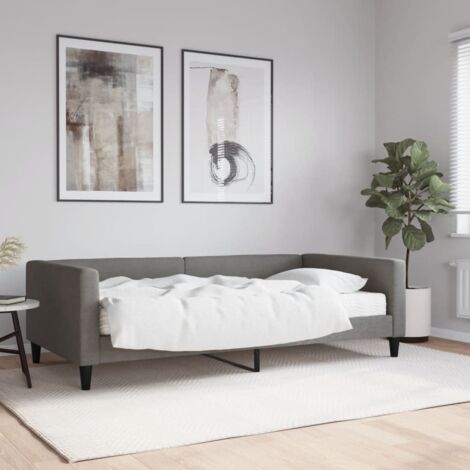 vidaXL Divano Letto con Materasso Grigio Scuro 100x200 cm in Tessuto (1/5)