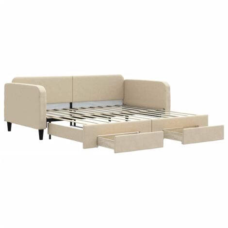vidaXL Divano Letto Estraibile con Cassetti Crema 100x200cm in Tessuto