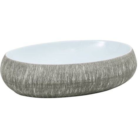 vidaXL Lavabo da Appoggio Grigio e Blu Ovale 59x40x15 cm Ceramica