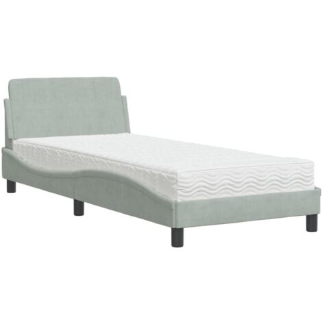 vidaXL Letto con Materasso Dover Grigio Chiaro 90x200 cm in Velluto (1/5)