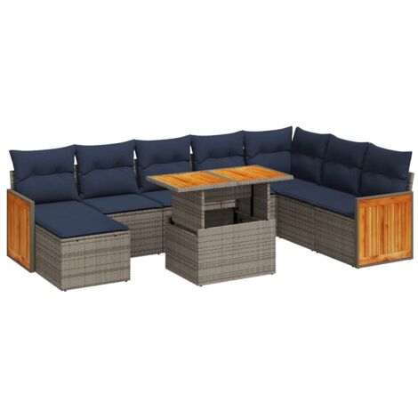 vidaXL Set Divani Giardino 11 pz con Cuscini Polyrattan Acacia Grigio (1/5)