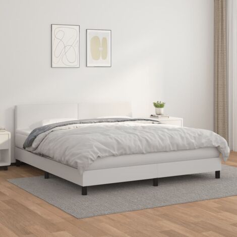 vidaXL Giroletto a Molle con Materasso Bianco 180x200 cm in Similpelle