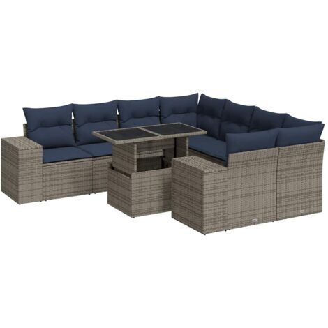 vidaXL Set Divano da Giardino 9pz con Cuscini Grigio Polyrattan Acacia (1/5)