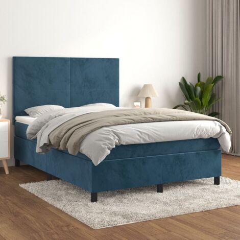 Giroletto a Molle con Materasso Blu Scuro 140x190 cm in Velluto vidaXL (1/5)