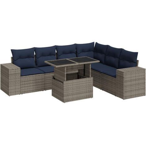 vidaXL Set Divani Giardino 7 pz con Cuscini Polyrattan Grigio Acacia (1/5)