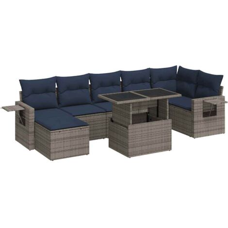 vidaXL Set Divano da Giardino 8pz con Cuscini Grigio Polyrattan Acacia (1/5)