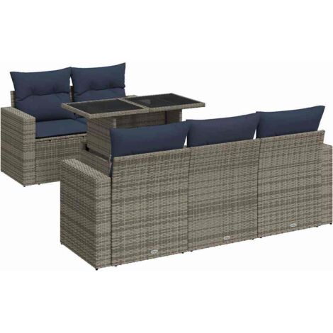 vidaXL Set Divano da Giardino 6pz con Cuscini Grigio Polyrattan Acacia (1/5)