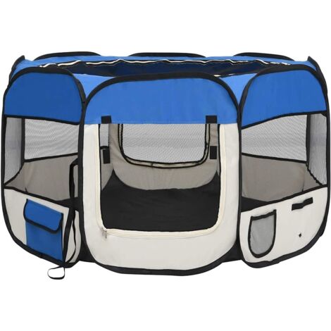 vidaXL Box per Cani Pieghevole con Borsa Trasporto Blu 110x110x58 cm
