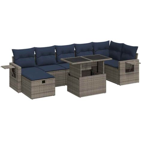 vidaXL Set Divani Giardino 8 pz con Cuscini Grigio Polyrattan (1/5)