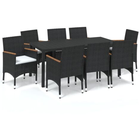vidaXL Set Pranzo da Giardino 9 pz con Cuscini in Polyrattan Nero (1/5)