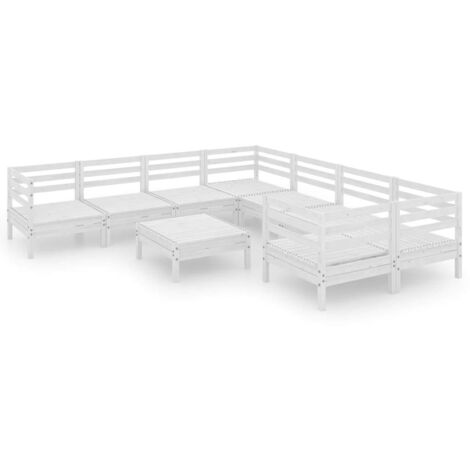 vidaXL Set Salotto da Giardino 9 pz in Legno Massello di Pino Bianco (1/5)