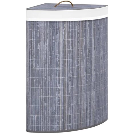vidaXL Cesto Portabiancheria Angolare in Bambù Grigio 60 L