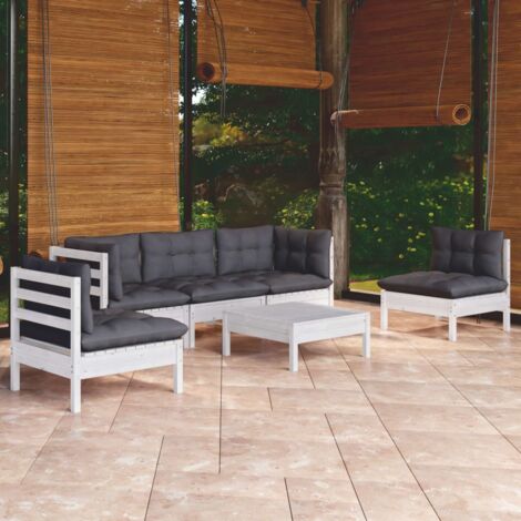 vidaXL Set Salotto da Giardino 6 pz con Cuscini Legno Massello di Pino (1/5)
